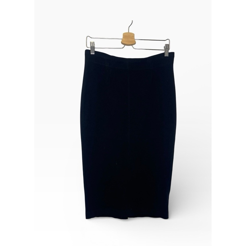 Eileen Fisher System Stretch Ponte Pencil Skirt XS Black Midi Slit Minimalist‎